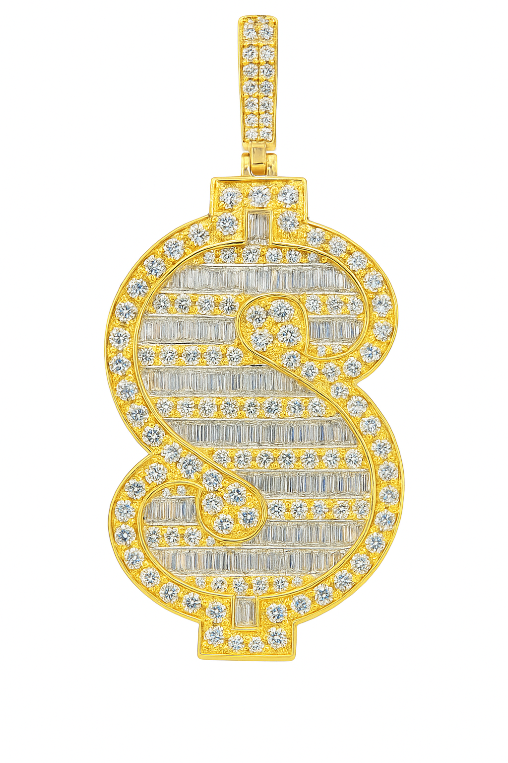 Dollar Sign Baguette Pendant 10K Yellow Gold 2.25ctw Diamond Pendant