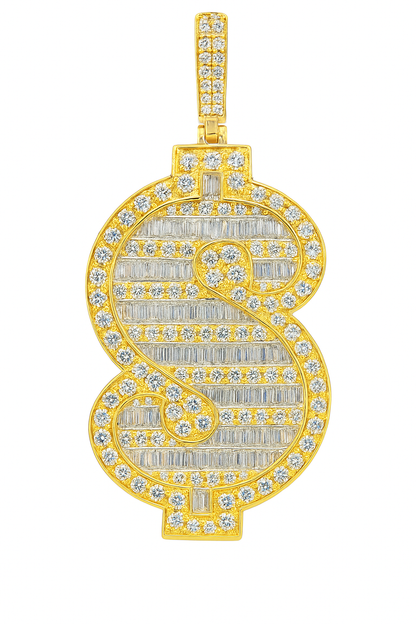 Dollar Sign Baguette Pendant 10K Yellow Gold 2.25ctw Diamond Pendant
