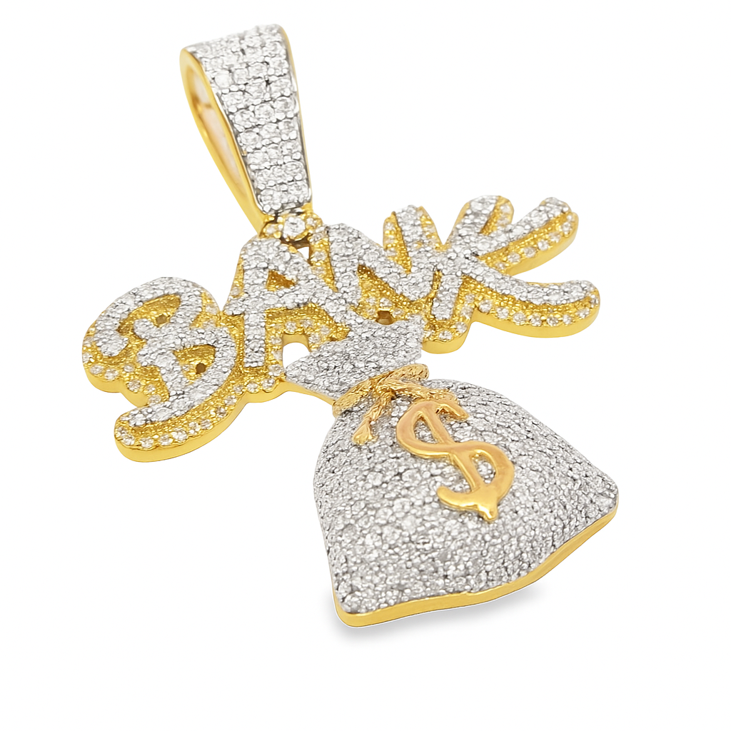 10K Yellow Gold Diamond "Bank Money" Pendant with Round Cut Diamonds 1 5/8 ctw