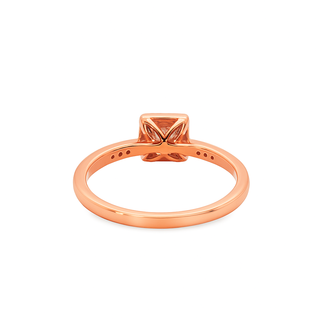 10K Rose Gold Diamond Halo Bridal Engagement Ring Petite Set 0.20 CTW