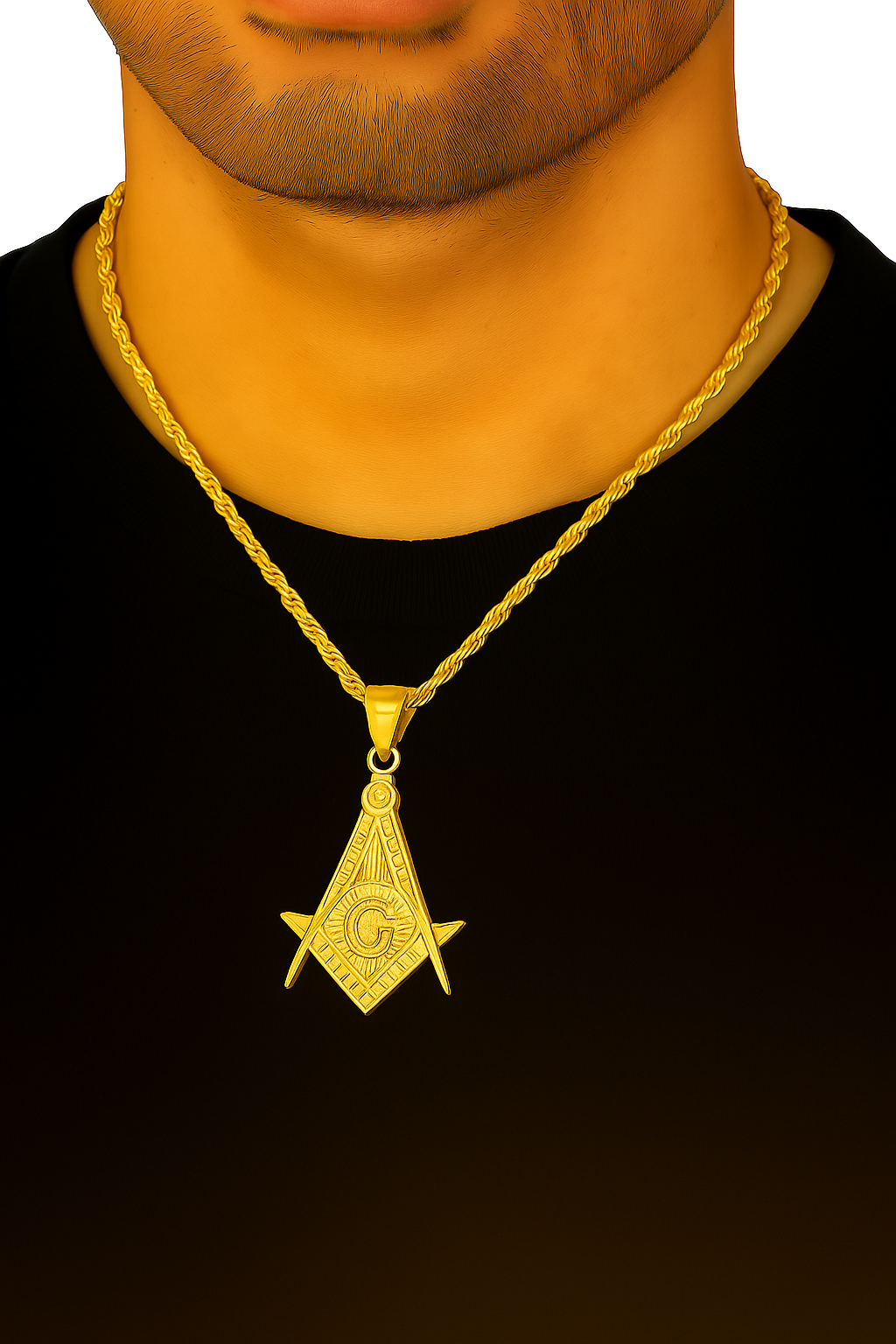 10K Yellow Gold Masonic Pendant Necklace Set – Square & Compass Symbol | Jewelry Palace