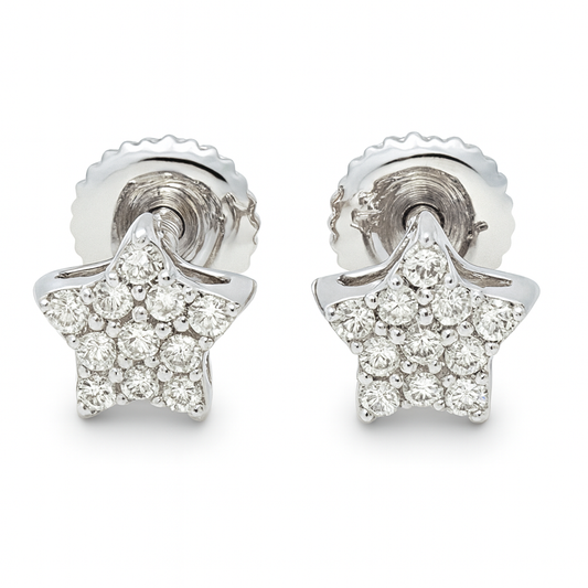 10K White & Yellow Gold Diamond Star Stud Earrings 0.08 CTW | Jewelry Palace