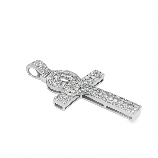 10K White Gold 1.00 ctw Diamond Ankh Cross Pendant | Eternal Life & Faith Symbol | Jewelry Palace