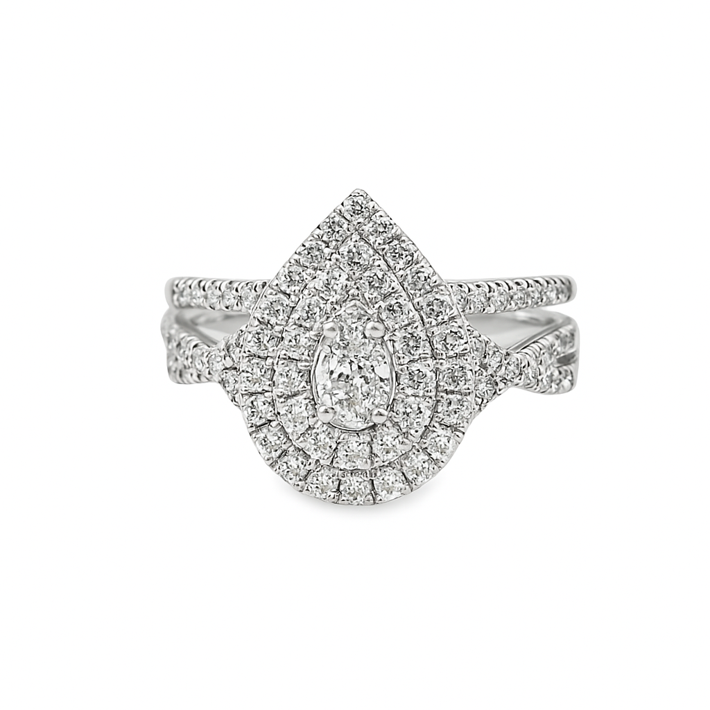 14K White Gold Diamond Engagement Ring 0.50 ctw | Pear Cut Halo Design – Jewelry Palace Lithonia GA