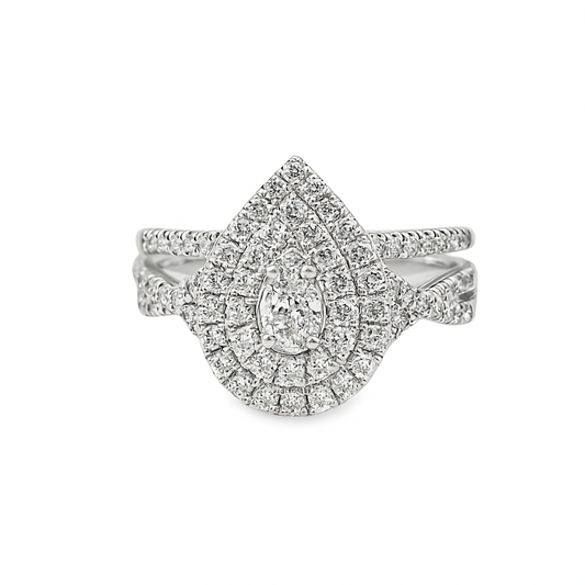 14K White Gold Diamond Engagement Ring 0.50 ctw | Pear Cut Halo Design – Jewelry Palace Lithonia GA