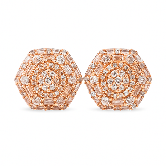 14K Rose Gold 0.69 ctw Diamond Vintage Earrings | Baguette & Round Set | Jewelry Palace
