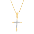 10K Yellow Gold Diamond Cross Charm Necklace Petite Faith Pendant 0.10 CTW