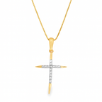 10K Yellow Gold Diamond Cross Charm Necklace Petite Faith Pendant 0.10 CTW