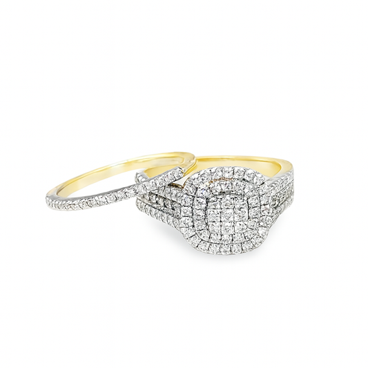 10K Yellow Gold Diamond Cushion Halo Engagement Ring Bridal Style 0.73 CTW