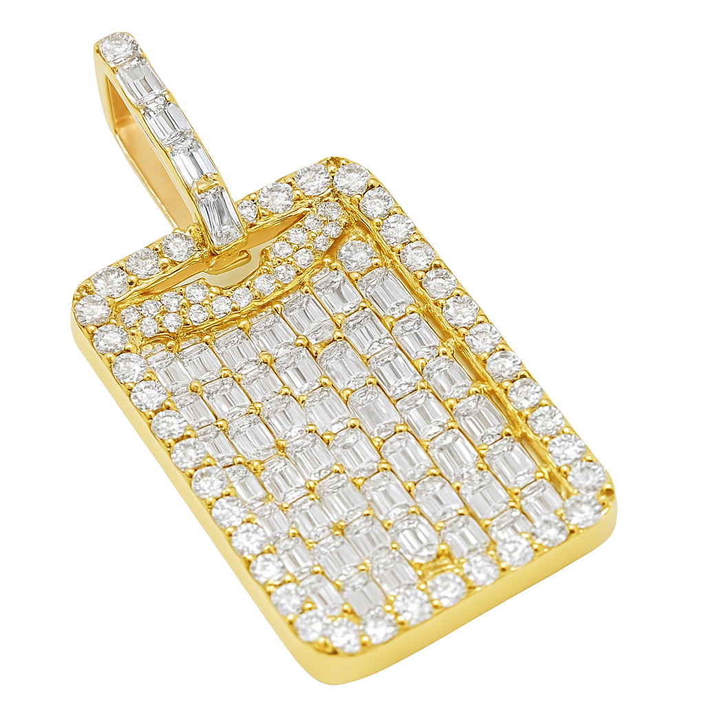 10K Yellow Gold 7.00 CTW Baguette Diamond Tag Pendant