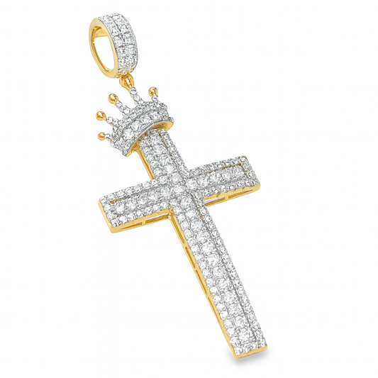 10K Yellow Gold Diamond Cross Pendant with Round Brilliant Cut Diamonds 1.25 ctw