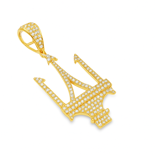 10K Yellow Gold Diamond Trident Pendant 1.50 CTW | Jewelry Palace