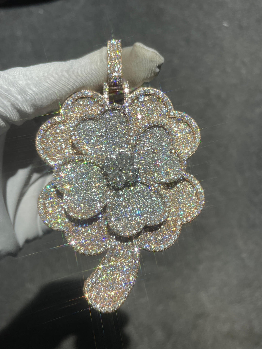 Custom Four-Leaf Clover Moissanite Pendant — Rose & Silver Two-Tone