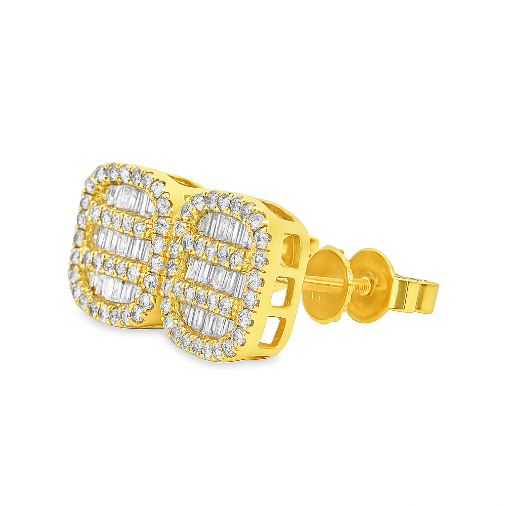 10K Yellow Gold Baguette & Round Diamond Stud Earrings 0.50 ctw | Jewelry Palace
