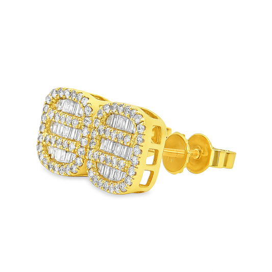 10K Yellow Gold Baguette & Round Diamond Stud Earrings 0.50 ctw | Jewelry Palace