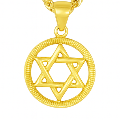 10K Yellow Gold Star of David Pendant Medallion w/ 20” Rope Chain Necklace