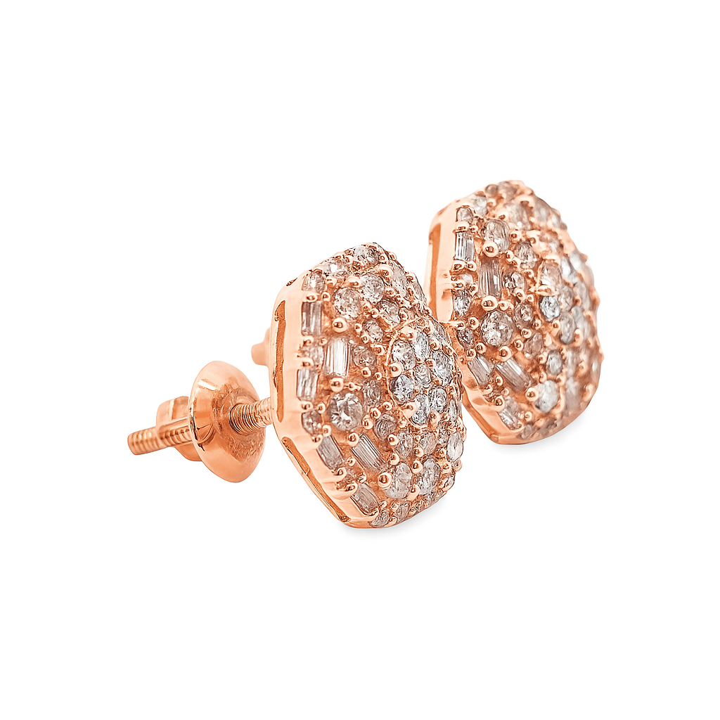 14K Rose Gold 0.69 ctw Diamond Vintage Earrings | Baguette & Round Set | Jewelry Palace