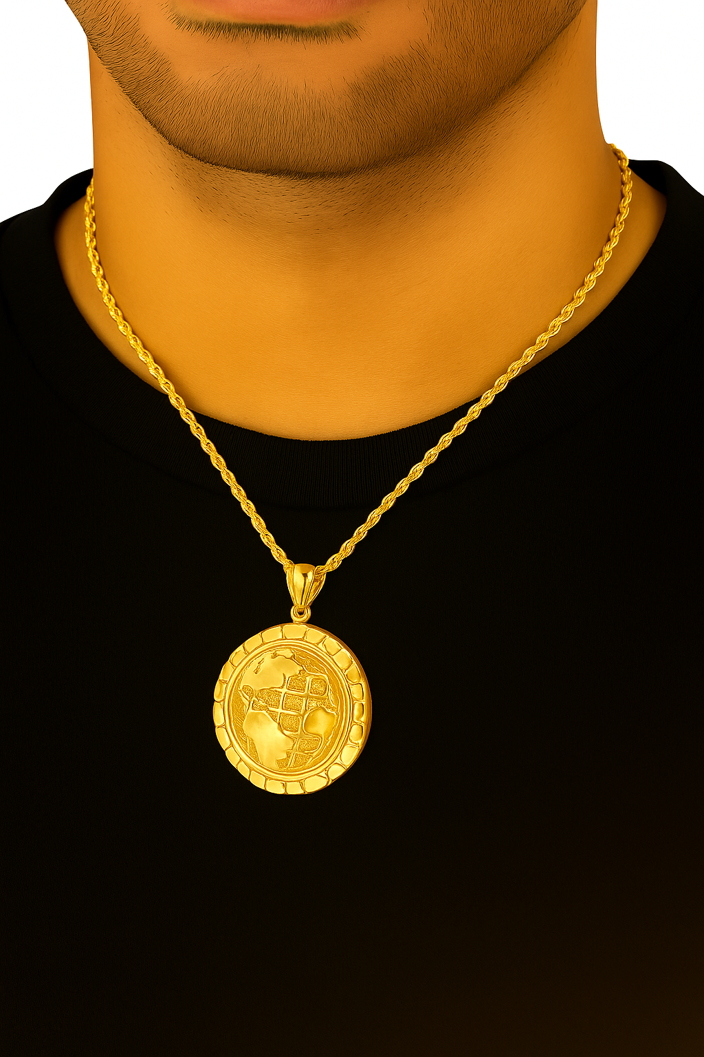10K Yellow Gold Globe Pendant Necklace Set – World Map Design | Jewelry Palace
