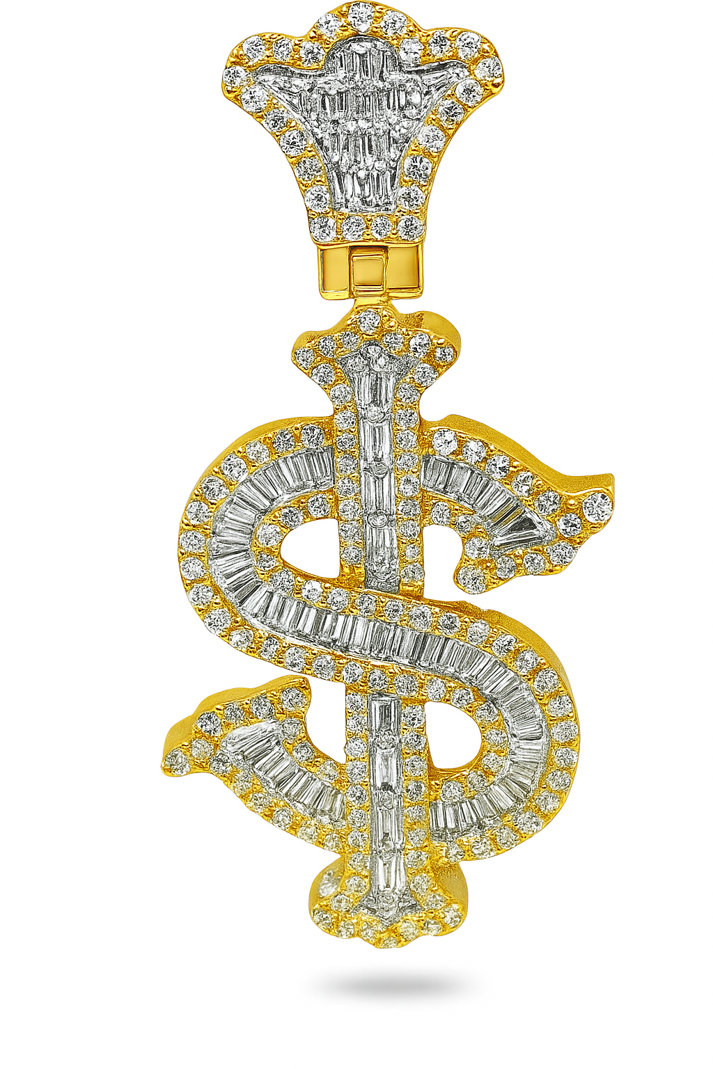 10K Yellow Gold Baguette Diamond "Dollar Sign" Pendant 1.65 ctw