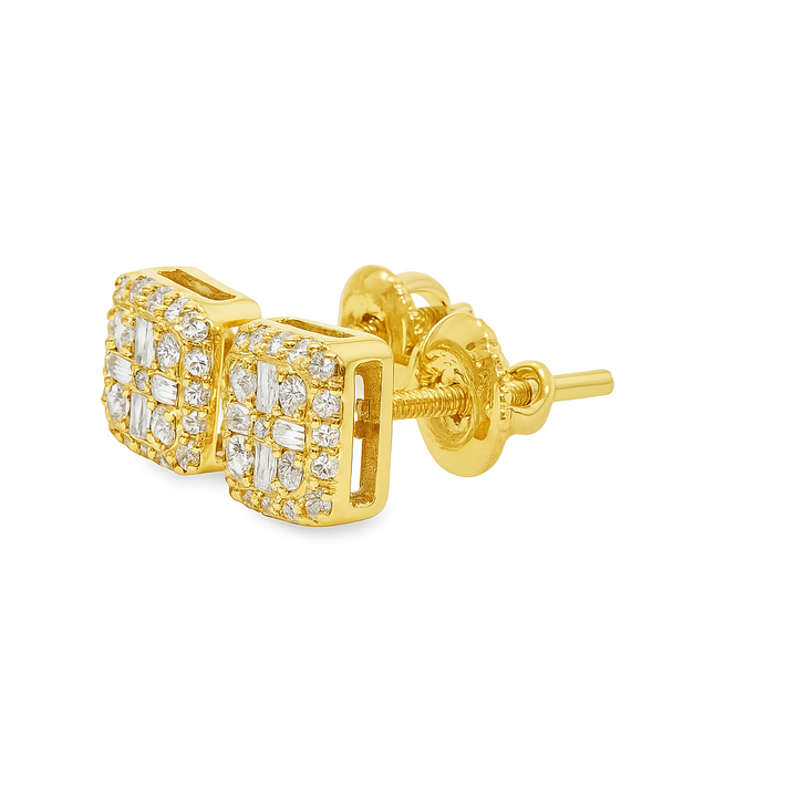 10K Yellow Gold Diamond Square Earrings – 0.21 CTW Baguette & Round Design | Jewelry Palace