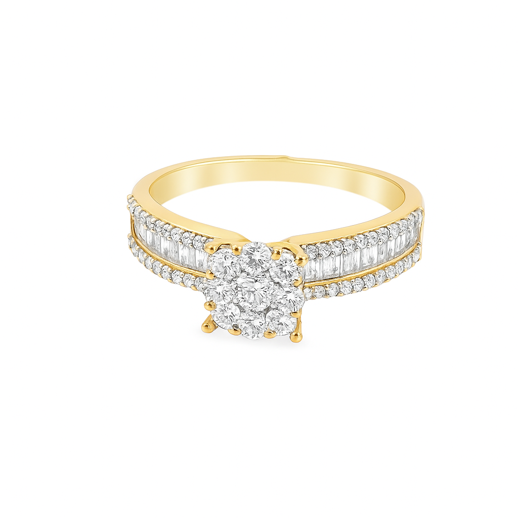 10K Yellow Gold Baguette Diamond Ring With Baguette Band 1.50 ctw