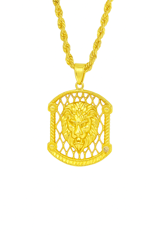 10K Yellow Gold Lion Head Pendant Necklace Set – Symbol of Strength & Power | Jewelry Palace