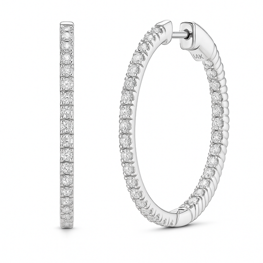 14K White Gold 2.00 CTW Inside-Out Round Cut Diamond Hoop Earrings | Jewelry Palace