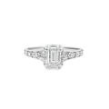 14K White Gold Diamond Ring with Emerald Soliatire Diamond 1.00 ctw Overall