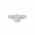 14K White Gold Diamond Ring with Emerald Soliatire Diamond 1.00 ctw Overall