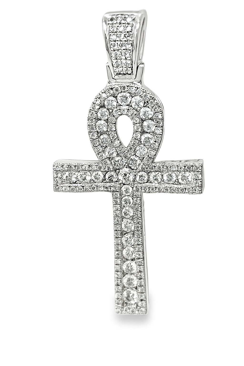 10K White Gold 1.00 ctw Diamond Ankh Cross Pendant | Eternal Life & Faith Symbol | Jewelry Palace