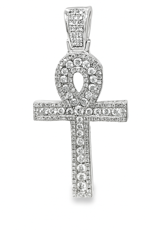 10K White Gold 1.00 ctw Diamond Ankh Cross Pendant | Eternal Life & Faith Symbol | Jewelry Palace