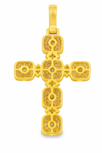 10K Yellow Gold Diamond Cross Pendant 1.60 ctw | Cluster-Set Round Diamonds