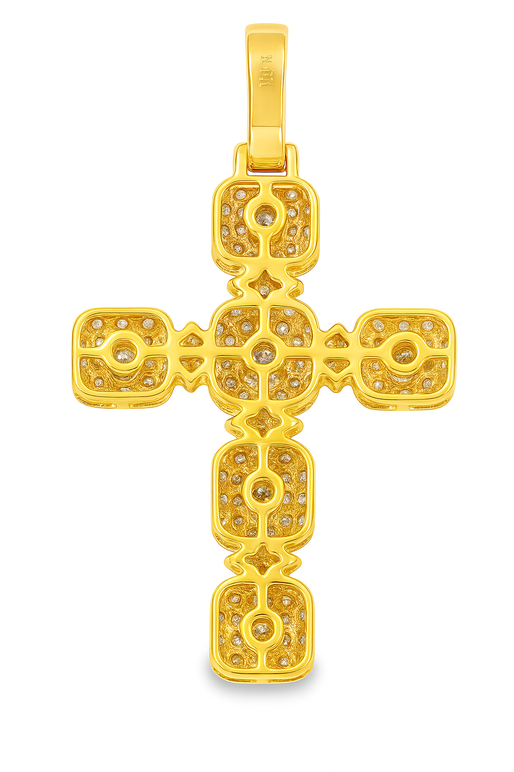 10K Yellow Gold Diamond Cross Pendant 1.60 ctw | Cluster-Set Round Diamonds
