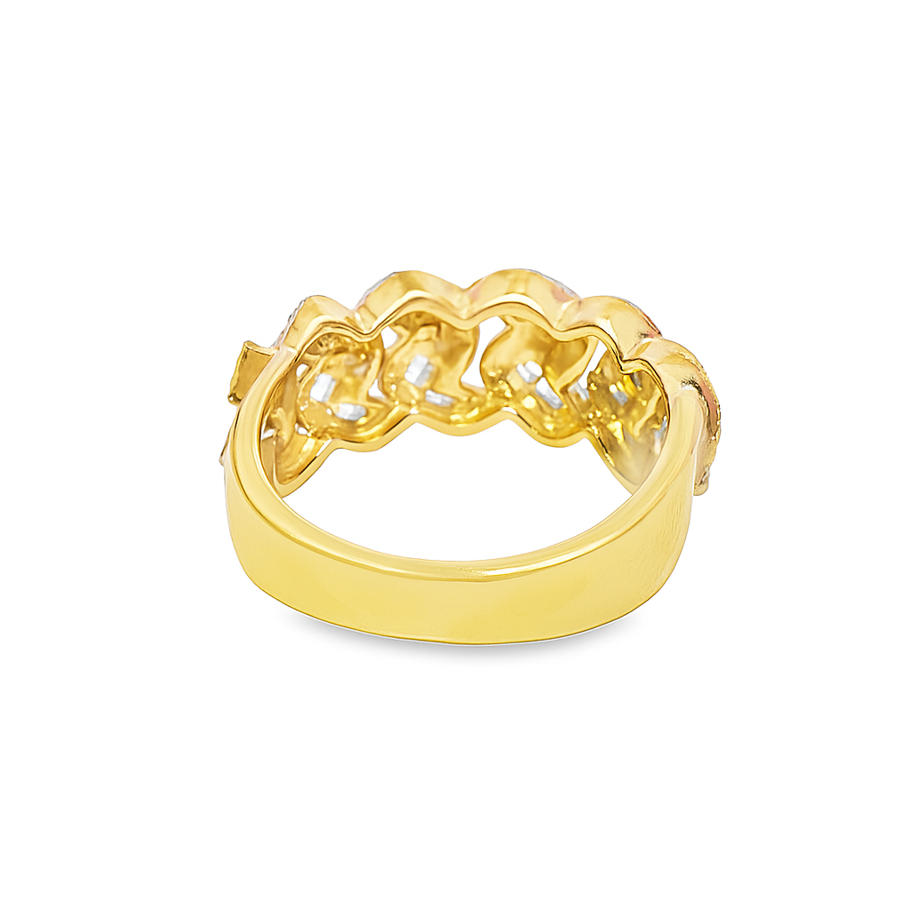 10K Yellow Gold Diamond Cuban Link Ring 0.99 CTW | Baguette & Round Diamond Band | Jewelry Palace
