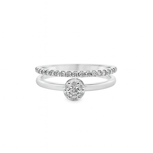 14K White Gold Diamond Cluster Stacking Ring 0.32 CTW – Dainty Pavé Band Promise Ring