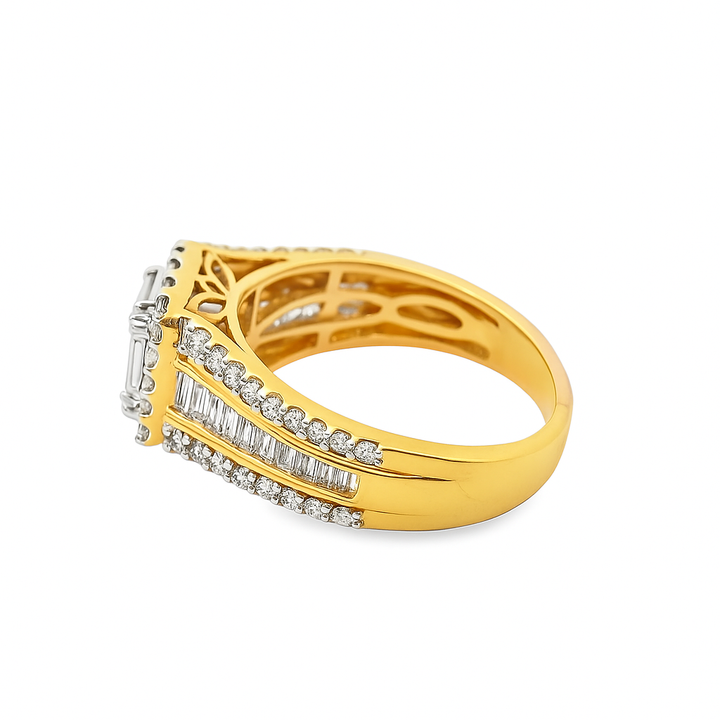 14k Two Tone Gold Baguette Diamond Square Cut Ring 1.48 ctw