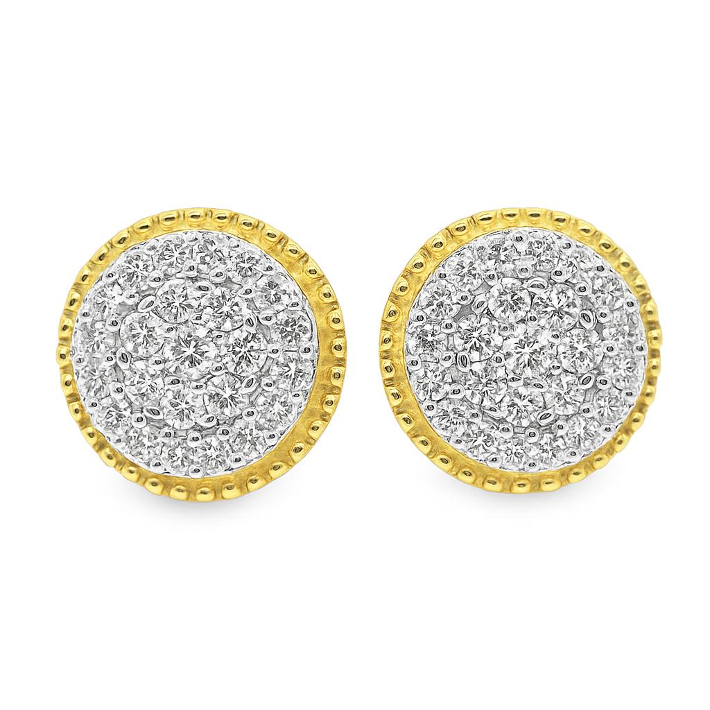 10K Yellow Gold 1.00 ctw Diamond Circle Earrings | Beaded Bezel Design | Jewelry Palace