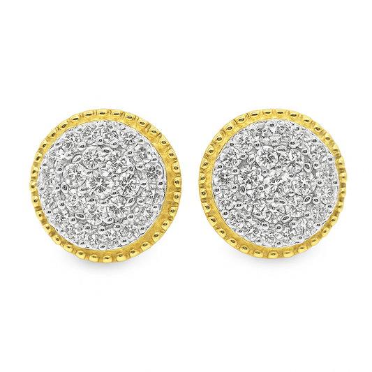 10K Yellow Gold 1.00 ctw Diamond Circle Earrings | Beaded Bezel Design | Jewelry Palace