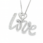 10K White Gold Diamond Love Charm Necklace Script Heart Pendant 0.28 CTW
