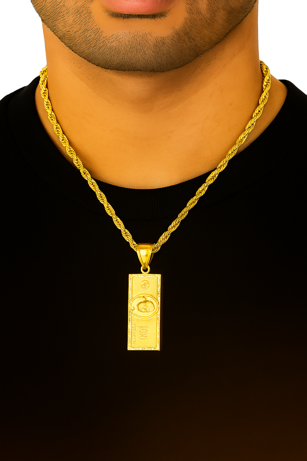 10K Yellow Gold $100 Money Bar Pendant Necklace Set – Symbol of Wealth & Success | Jewelry Palace