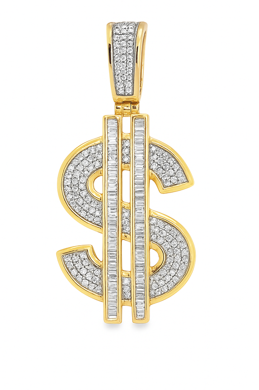 10K Yellow Gold Diamond Dollar Sign Pendant 1.00 ctw