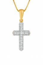 10K Yellow Gold Diamond Cross Pendant Baguette & Round Accents 0.38 CTW