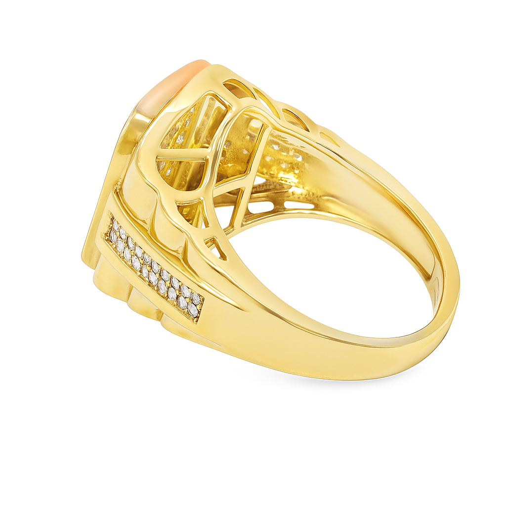 Men’s 10K Yellow Gold Diamond Baguette Ring 1.00 CTW | Square Cluster Iced-Out Ring | Jewelry Palace