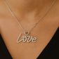 10K White Gold Diamond Love Charm Necklace Script Heart Pendant 0.28 CTW