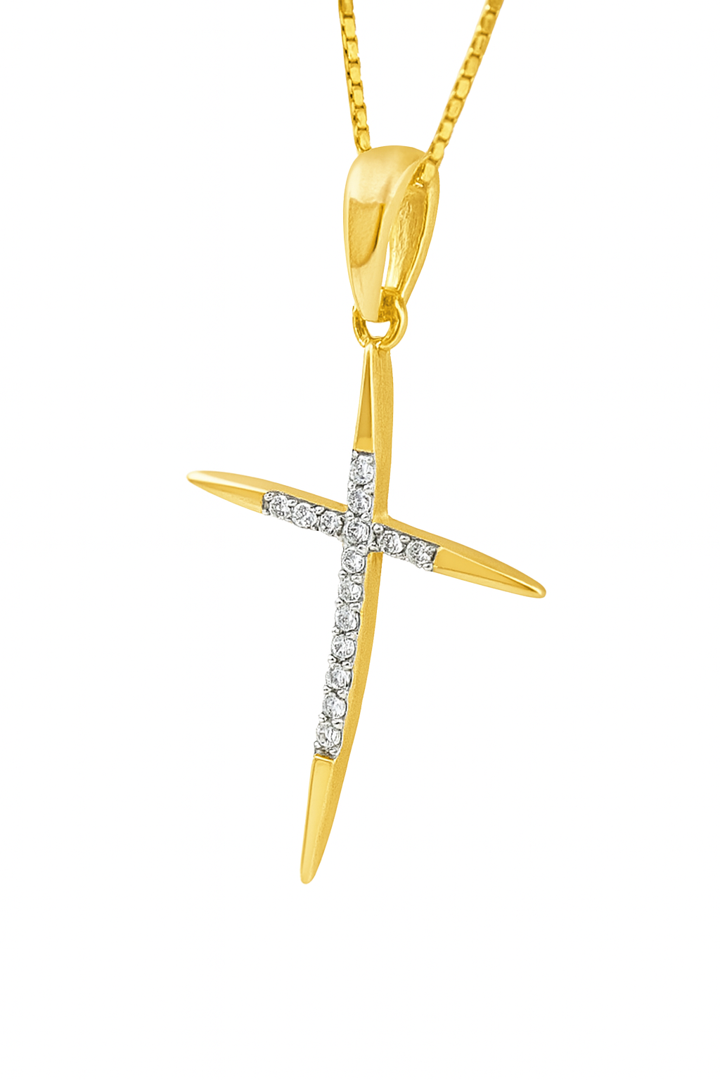 10K Yellow Gold Diamond Cross Charm Necklace Petite Faith Pendant 0.10 CTW