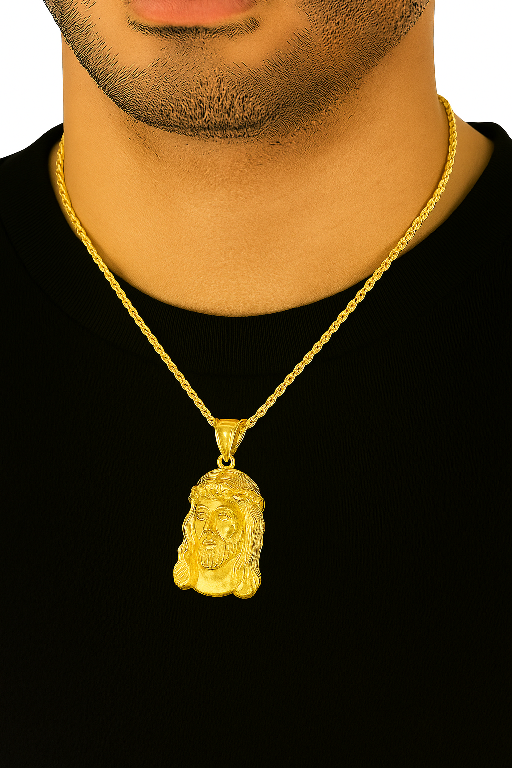 10K Yellow Gold Jesus Face Pendant Necklace Set – Faith & Strength in Gold | Jewelry Palace