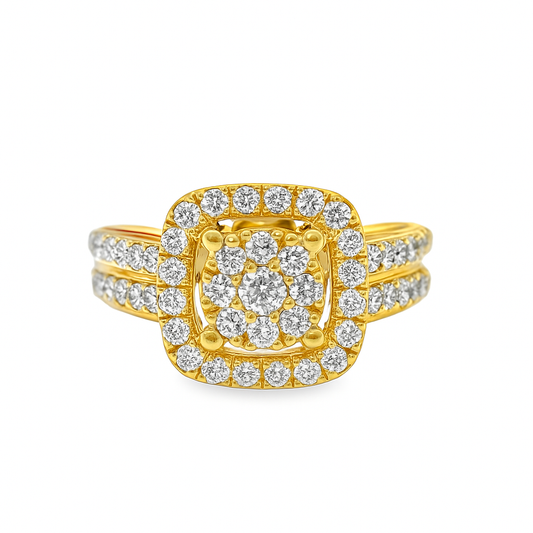10K Yellow Gold Square Diamond Ring with 2 Row Band 1.00 ctw