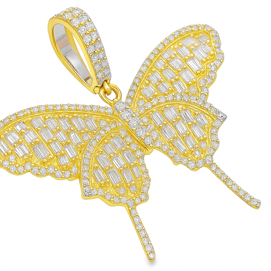 10K Yellow Gold 2.25 ctw Baguette Diamond Elegant Butterfly Pendant | Luxury Statement Jewelry | Jewelry Palace