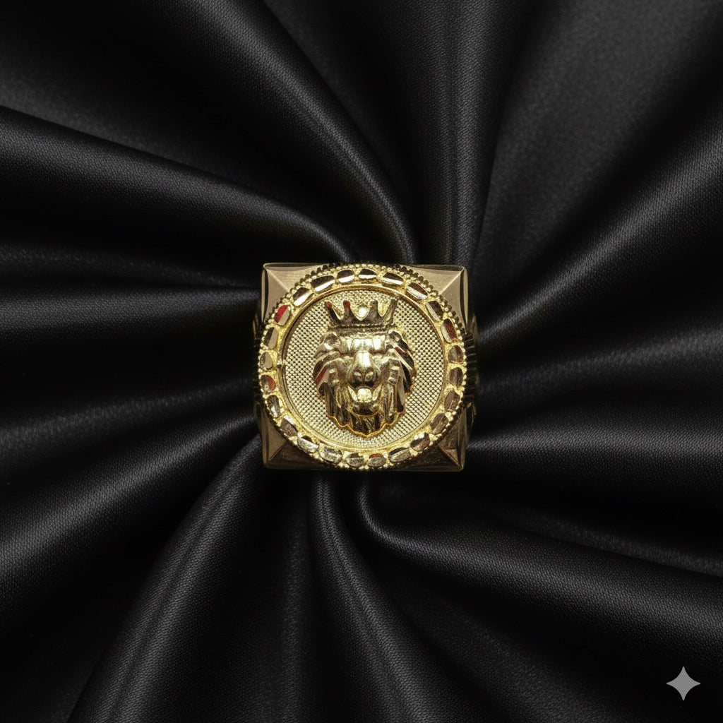 10K Luxury Gold Lion Head Mens Ring