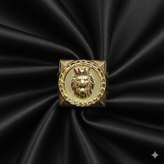 10K Luxury Gold Lion Head Mens Ring